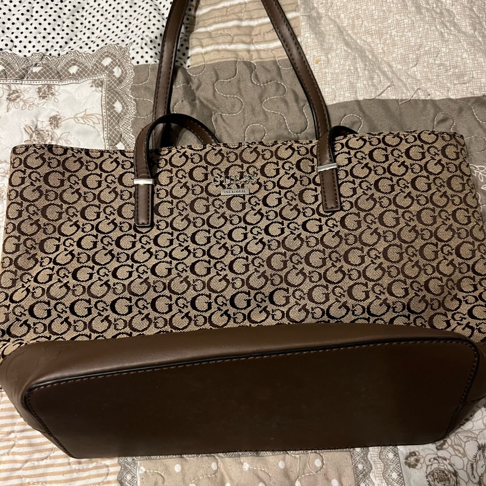 Guess Brown Monogram Tote Bag